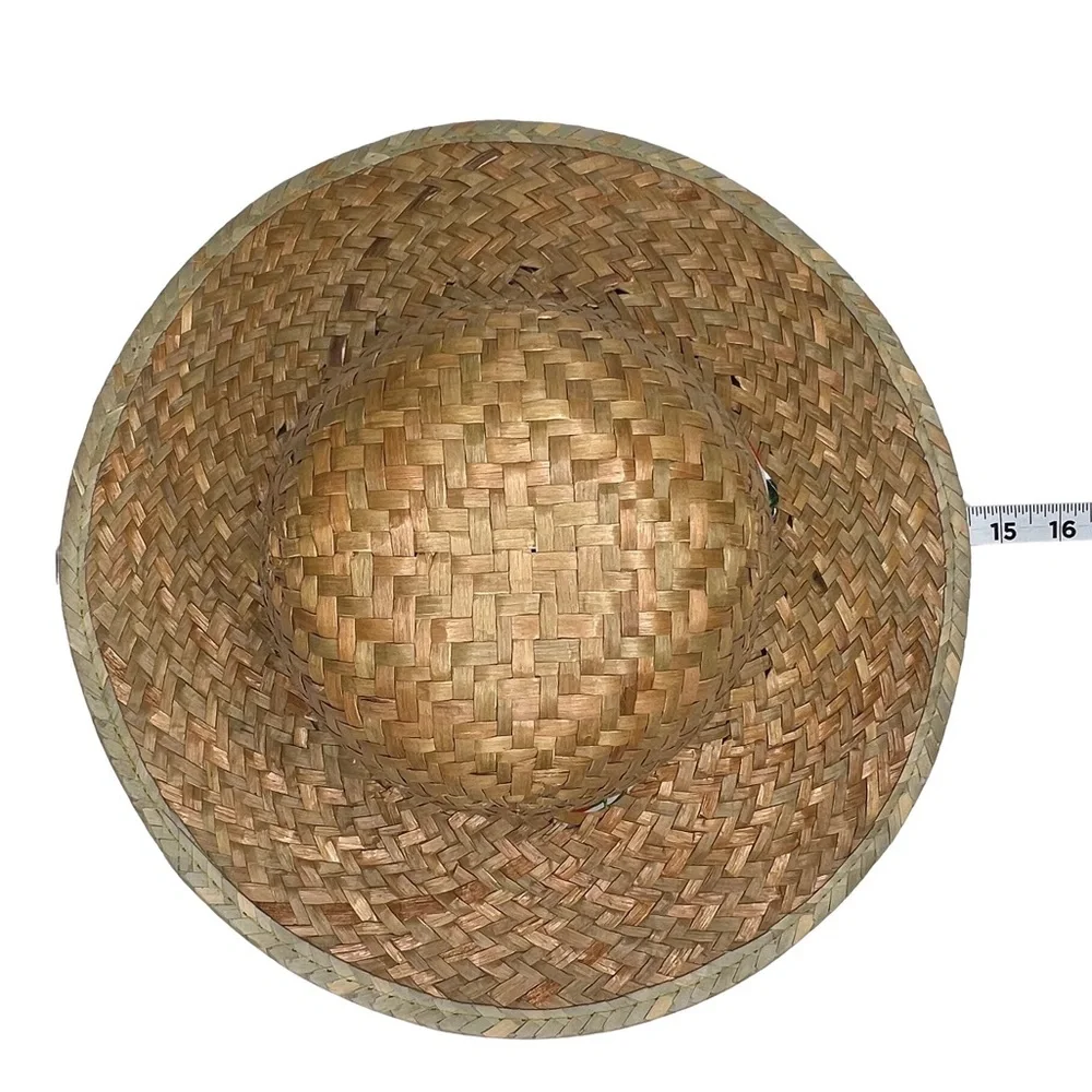 Straw Sun Hat Goldcoast Sunwear Tropical Floral Palm Leaf Band Tan White Green